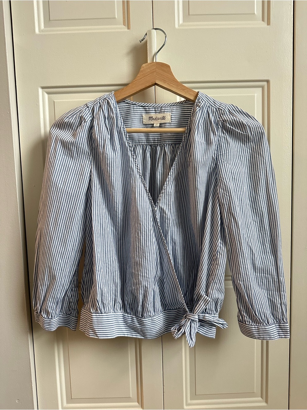 Madewell Blue and White Striped Wrap Top